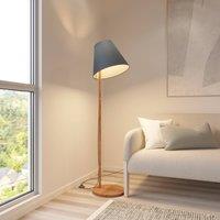 Lucande Jinda floor lamp, blue, wood, fabric, 160 cm, E27