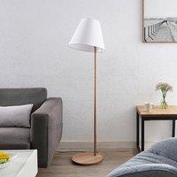 Lucande floor lamp Jinda, white, wood, fabric, 160 cm, E27