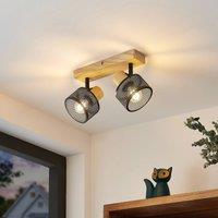 Lindby Evinora ceiling spotlight, wood, 2-bulb