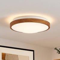 Lindby LED ceiling light Mynte, 30cm, wood look, plastic
