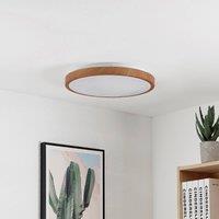 Lindby LED ceiling light Mynte, 42cm, wood look, plastic