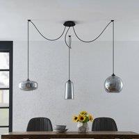 Lucande Zyli pendant light, three-bulb, smoky grey