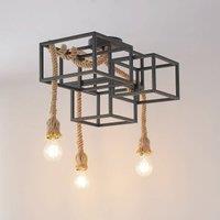 Lucande ceiling light Andrik, 44 cm, 3-bulb, hemp rope, metal