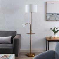 Lindby Aovan floor lamp, bronze-coloured, shelf, USB port