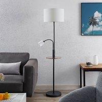 Lindby Aovan floor lamp, black, shelf, USB port