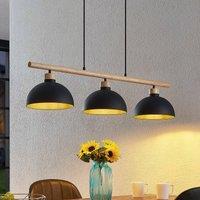 Lindby Tirzana pendant light, 3-bulb, black, metal, wood