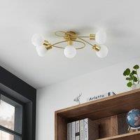 Lindby ceiling lamp Elaina, 66cm, 5-bulb, brass-coloured, glass