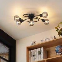 Lindby ceiling lamp Elaina, 66 cm, 5-bulb, black/smoke, E14