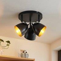 Lindby Fintja ceiling light, black/gold, 3-bulb.