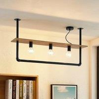 Lindby Kirista ceiling light, 3-bulb, black, wood, 100 cm