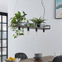 Lindby Kirista pendant light, 4-bulb, black, wood, 100 cm
