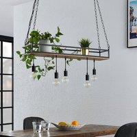 Lindby Kirista pendant light, 5-bulb, black, wood, 100 cm