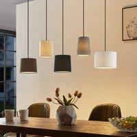 Lindby Amilia pendant light, fabric, 5-bulb, grey/beige, E27
