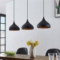 Lindby Elamira pendant light, black, metal, 133cm, 3-bulb.