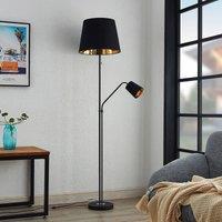 Lindby floor lamp Efalia, black/gold, textile, reading light