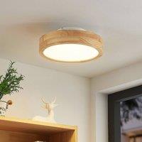 Lindby LED ceiling lamp Lanira, 30 cm, wood, remote control, CCT