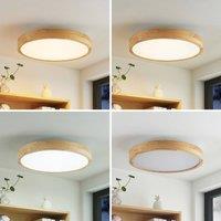 Lindby LED ceiling lamp Lanira, 50 cm, wood, remote control, CCT