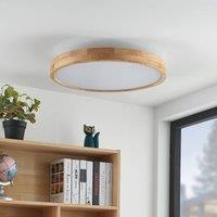Lindby LED ceiling lamp Lanira, 60 cm, wood, remote control, CCT