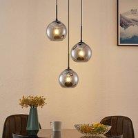 Lindby hanging light Jurian, 32 cm, 3-bulb, black/smoke, glass