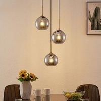 Lindby hanging light Jurian, 32 cm, 3-bulb, bronze, smoke, glass