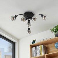 Lindby Eridia ceiling light, black, 6-bulb round