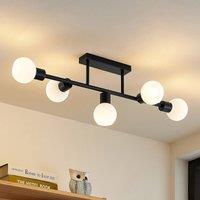 Lindby ceiling lamp Biscala, 5flg., black/opal