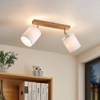 Lindby Imarin downlight, 2-bulb, oak/white