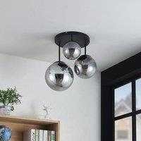 Lindby Teeja ceiling light, smoke, 3-bulb, 47cm, glass, E27