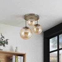 Lindby Teeja ceiling light, amber, 3-bulb, 47cm, glass, E27