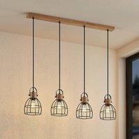 Lindby Flintos hanging light, 4-bulb, light wood