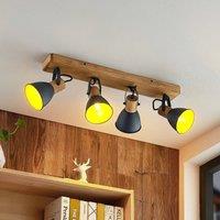 Lindby Merela spotlight, wood, black, four-bulb