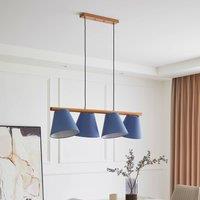 Lucande pendant light Jinda, blue, wood, fabric, 120 cm, E27