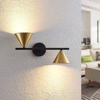 Lucande Kartio wall light, 2-bulb, up down, brass