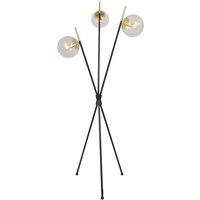 Lucande Sotiana floor lamp, 3 glass globes, brass