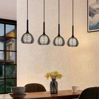 Lucande Tetira hanging lamp, 4-bulb, long, black