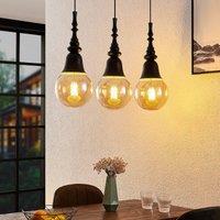 Lucande Gesja pendant lamp, 3-bulb, long, black