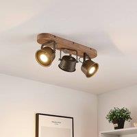 Lindby ceiling spotlight Rubinjo, 45 cm, 3-bulb, wood, GU10