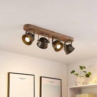 Lindby ceiling spotlight Rubinjo, 62 cm, 4-bulb, wood, GU10
