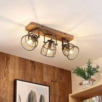 Lindby downlight Rutger, 52cm, 3-bulb, wood, cage, E14