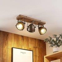 Lindby downlight Farovi, black, 44 cm, 3-bulb, wood, GU10
