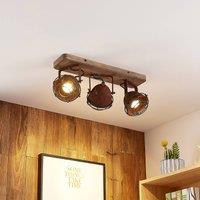 Lindby downlight Farovi, rust, 45 cm, 3-bulb, wood, GU10