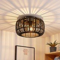 Lindby Canyana ceiling light, black, rattan, 40 cm