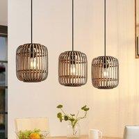 Lindby hanging light Canyana, natural, 3-bulb, rattan, 105 cm