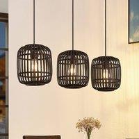 Lindby hanging light Canyana, black, 3-bulb, rattan, 105 cm
