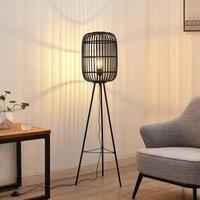 Lindby Canyana floor lamp, black, rattan, 139 cm high