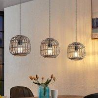 Lindby Bominio hanging light, rattan, three-bulb