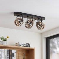 Lindby downlight Bominio, 54 cm, 3-bulb, wood, rattan