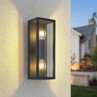 Lindby Peldar outdoor wall light, clear, 2-bulb, 38cm, metal