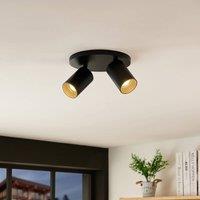 Arcchio spotlight Brinja, black, round, 6 cm, 2-bulb, GU10