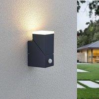 Lindby LED wall light Sally, 15 cm, anthracite, IP54, sensor